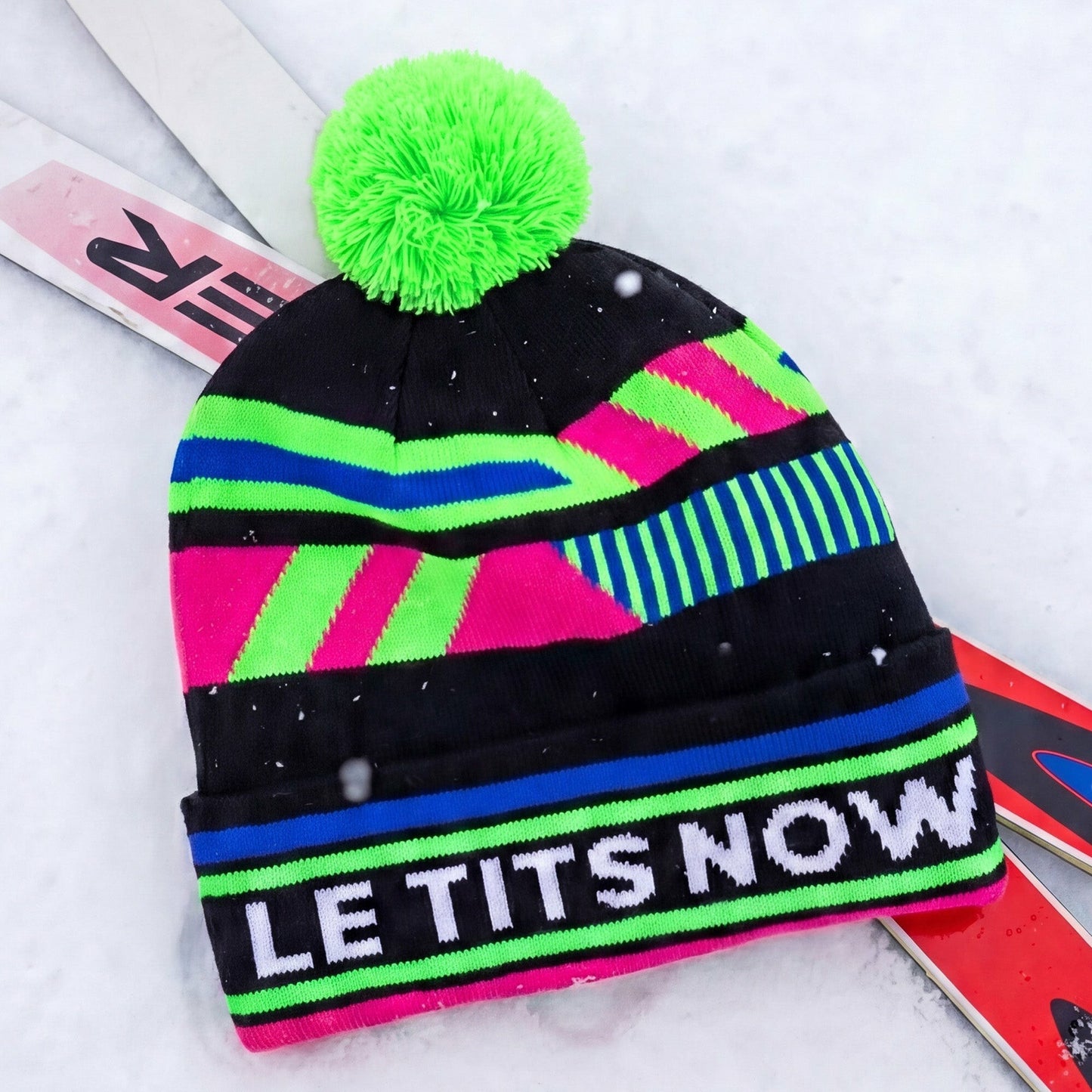 Shinesty Ski Beanie - Black and Neon Ski