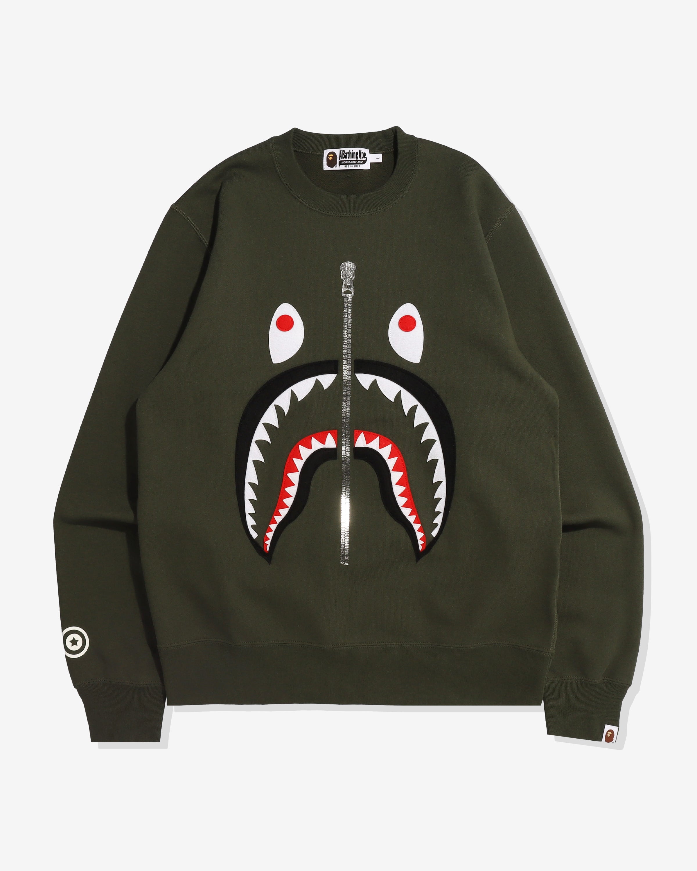 BAPE PATCHED SHARK CREWNECK - OLIVEDRAB