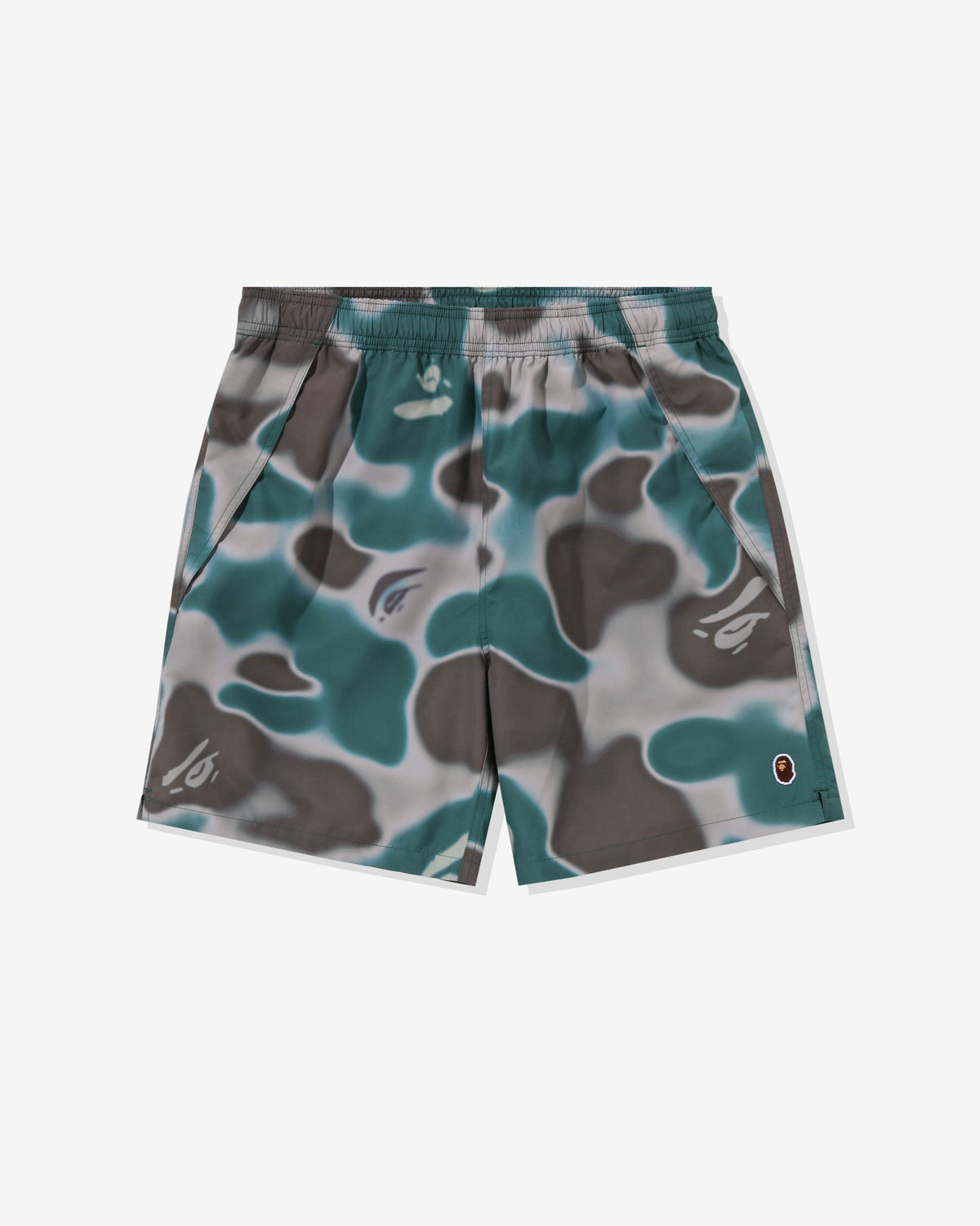 BAPE LIQUID CAMO ONE POINT BEACH SHORTS - OLIVEDRAB