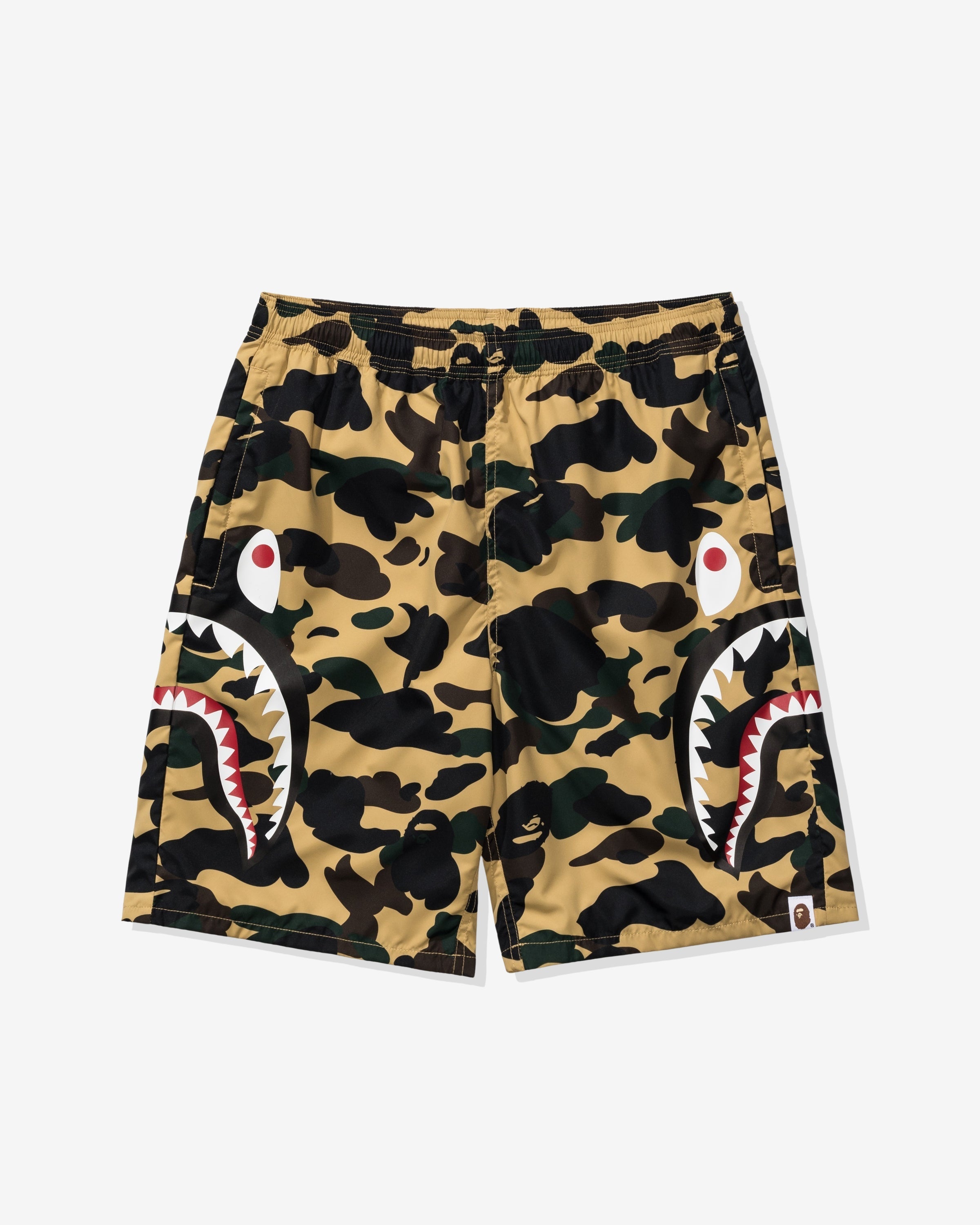 BAPE 1ST CAMO SIDE SHARK BEACH SHORTS - YELLOW