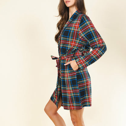 Shinesty Short Modal Robe - Holiday Tartan Plaid