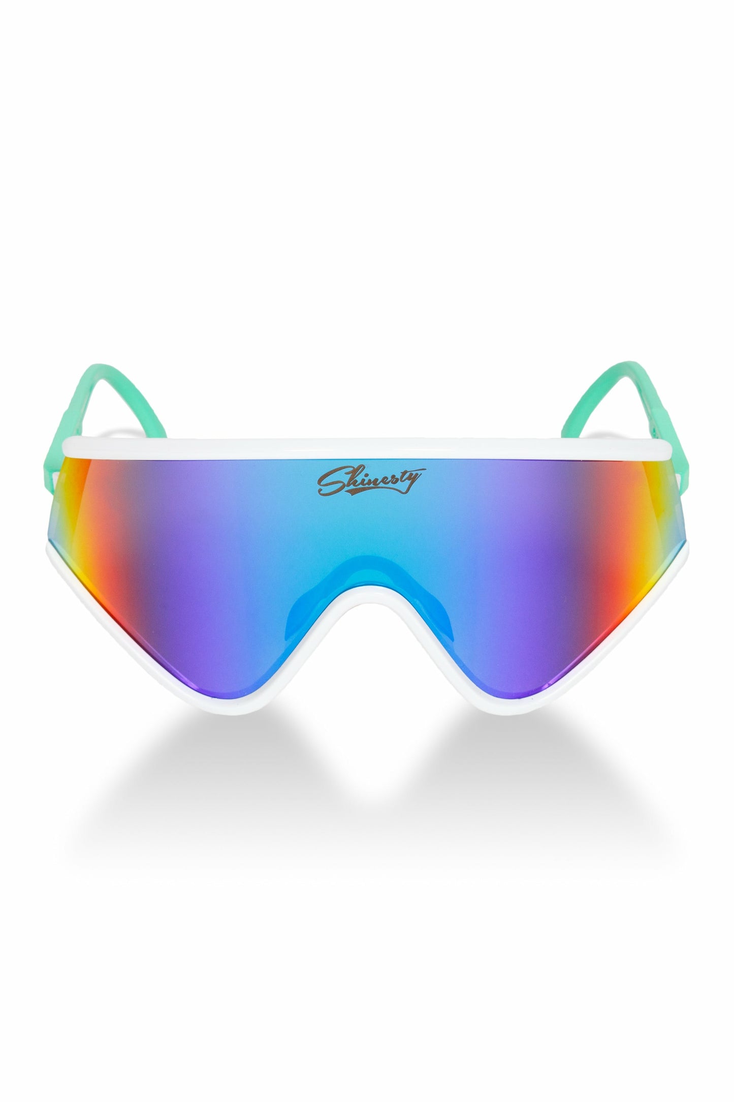 Shinesty Macho Sunglasses - White & Teal Mirrored
