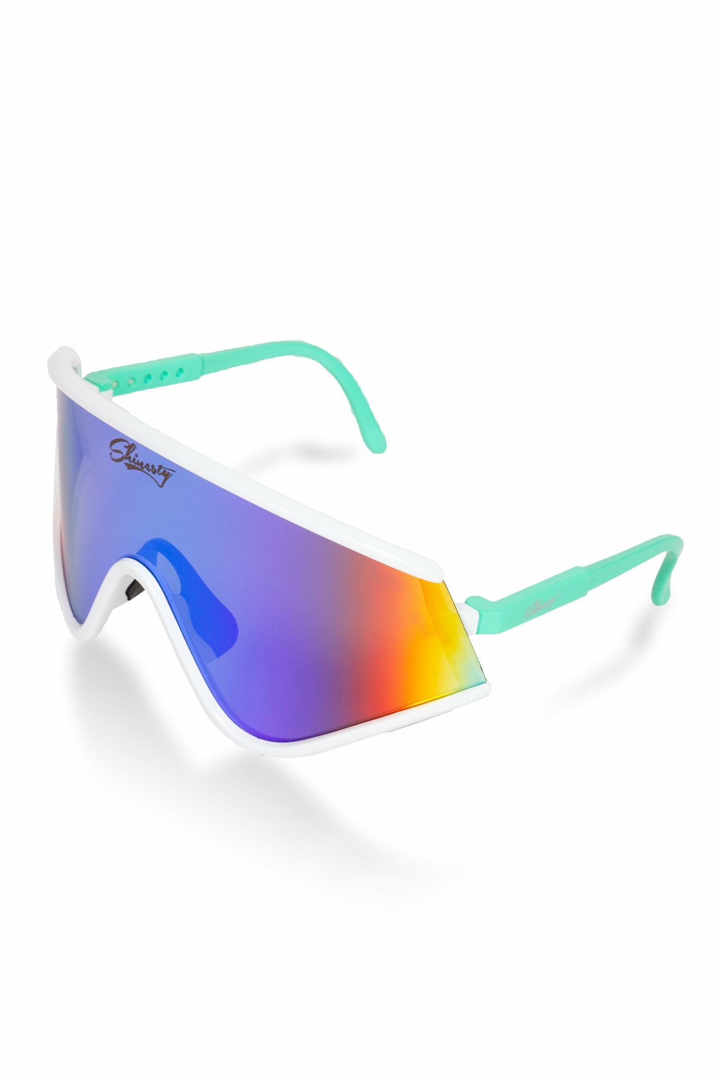 Shinesty Macho Sunglasses - White & Teal Mirrored