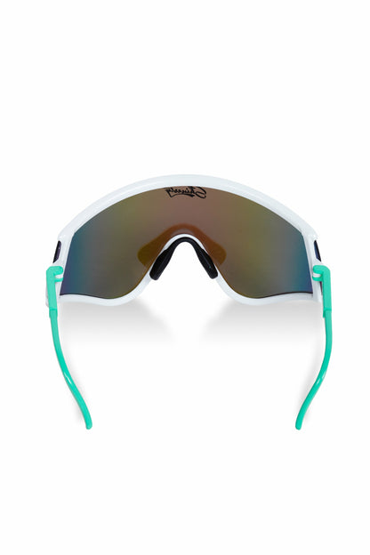 Shinesty Macho Sunglasses - White & Teal Mirrored