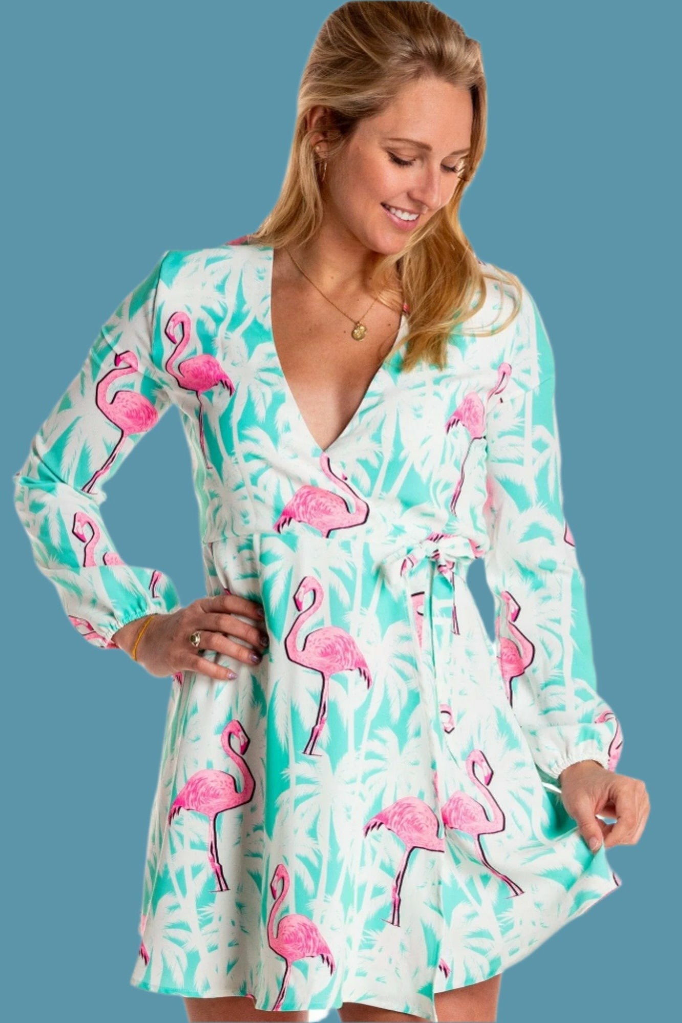 Shinesty Wrap Dress - Flamingos