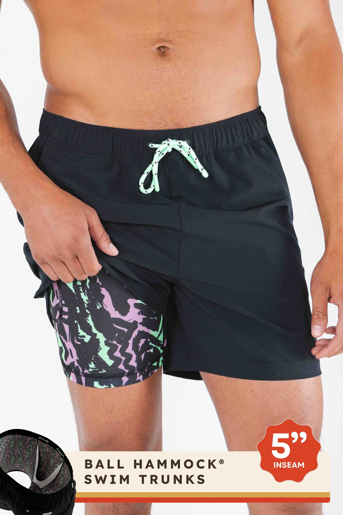 Shinesty Ball Hammock® 5" Swim Trunks - Black and Neon Tribal