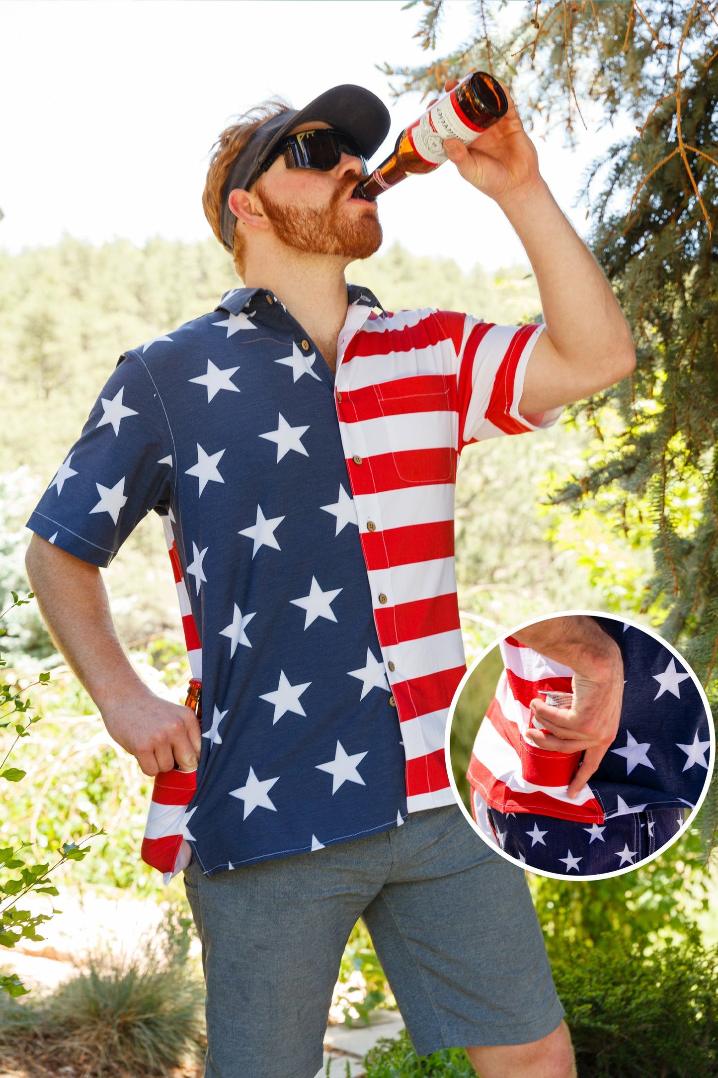 Shinesty Men's Hawaiian Button Up Shirt - Stars and Stripes Hawaiian