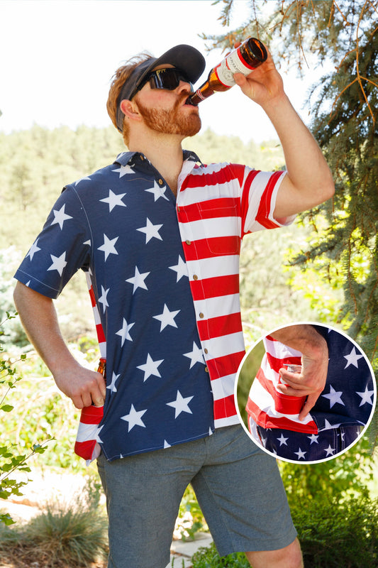 Shinesty Men's Hawaiian Button Up Shirt - Stars and Stripes Hawaiian
