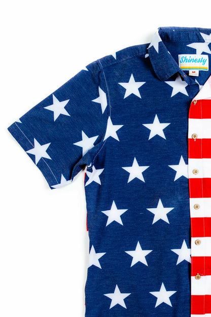 Shinesty Men's Hawaiian Button Up Shirt - Stars and Stripes Hawaiian