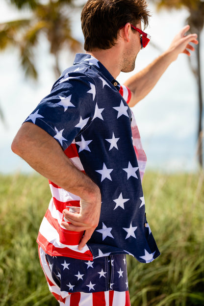 Shinesty Men's Hawaiian Button Up Shirt - Stars and Stripes Hawaiian