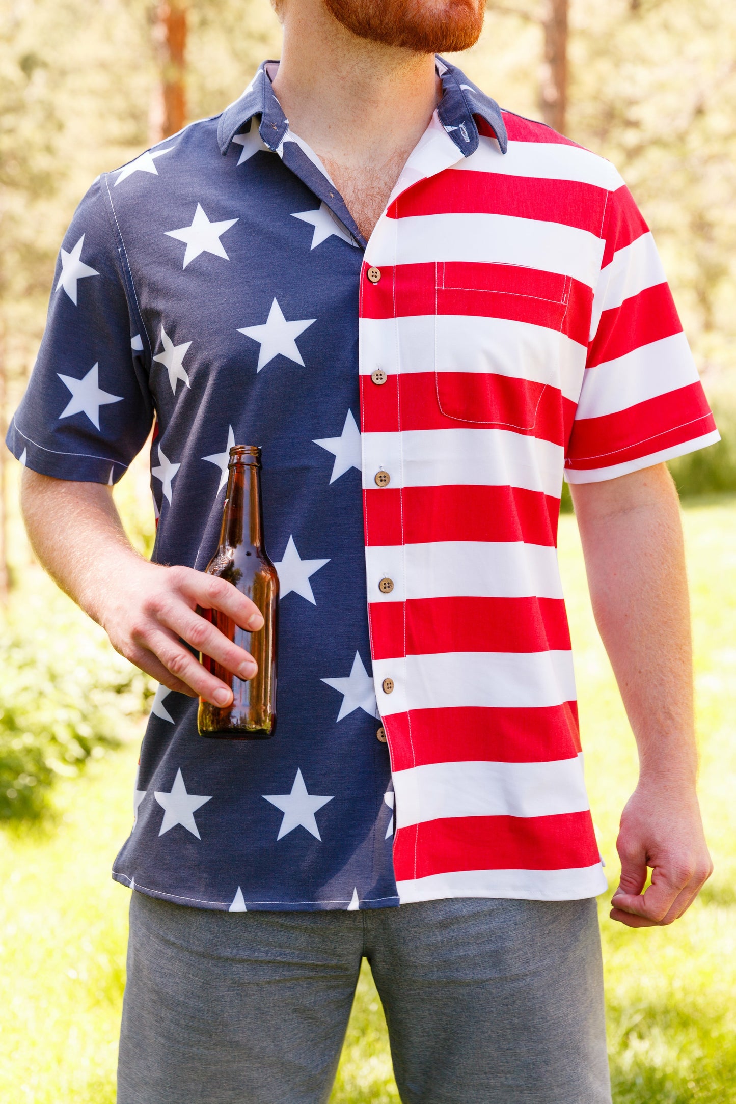 Shinesty Men's Hawaiian Button Up Shirt - Stars and Stripes Hawaiian