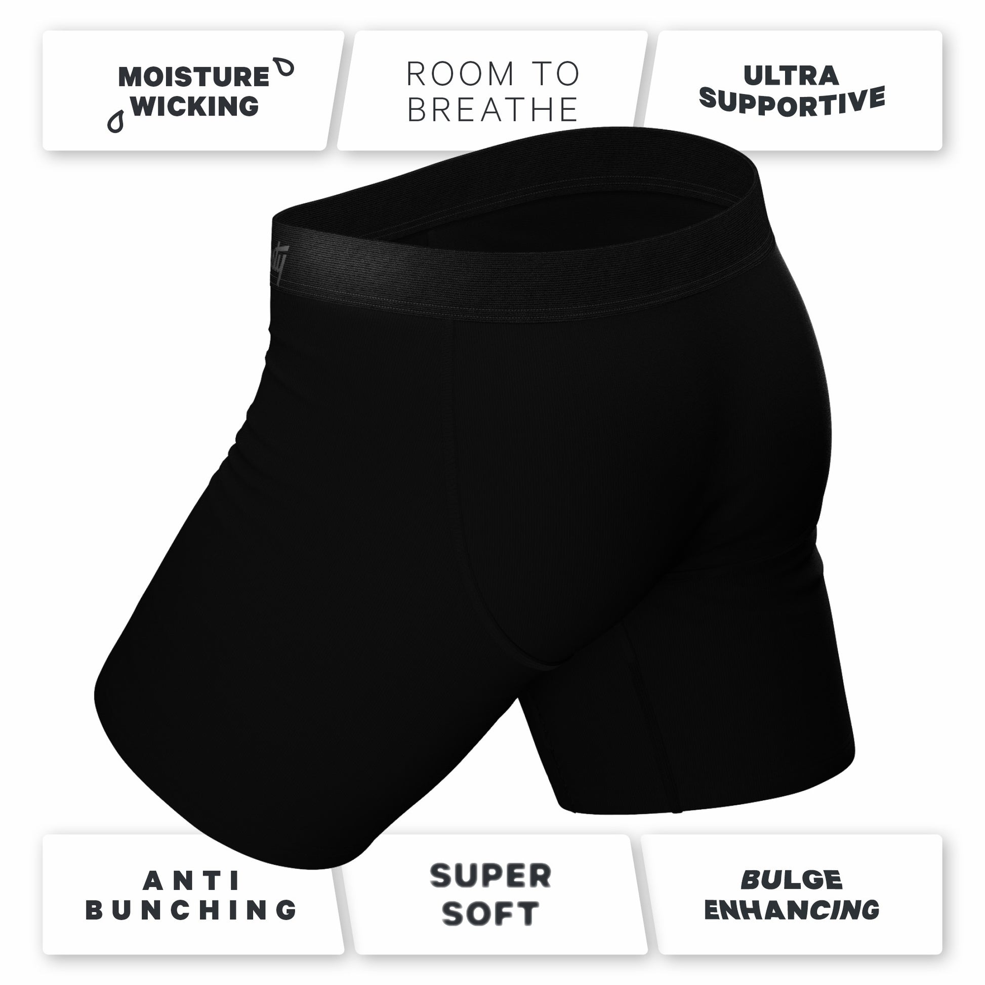 Shinesty Long Leg Ball Hammock® Pouch Boxers With Fly - Black