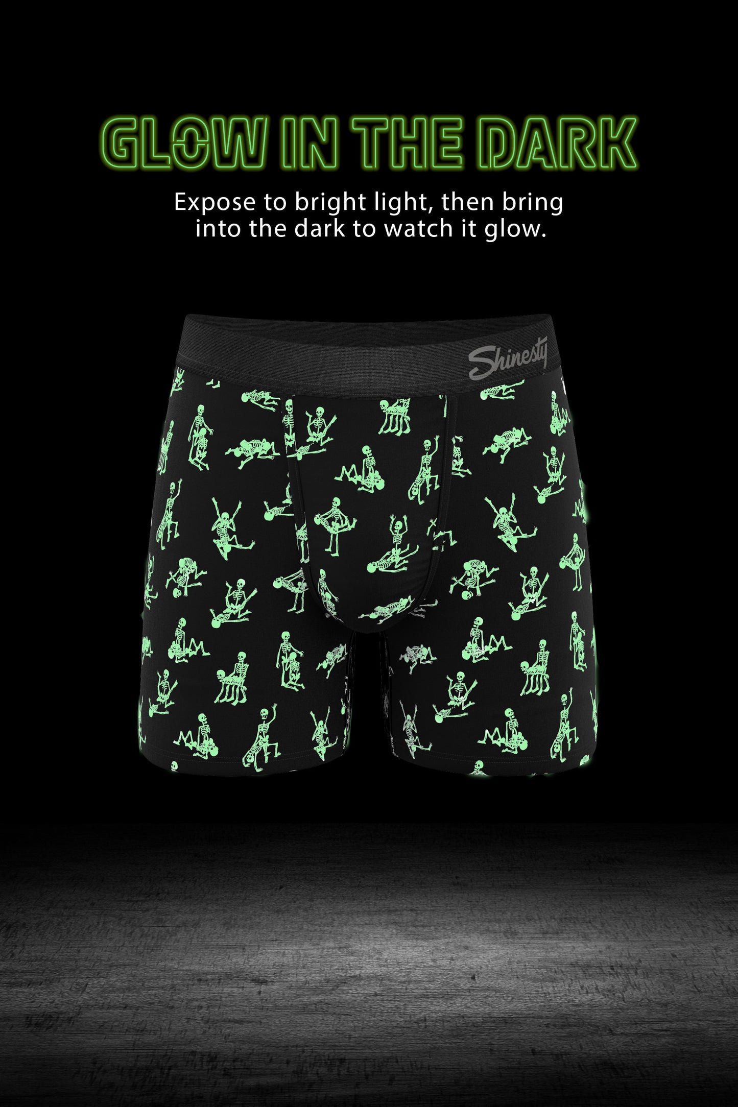 Shinesty Men's Ball Hammock® Pouch Trunk Underwear - Glow In The Dark Skeletons