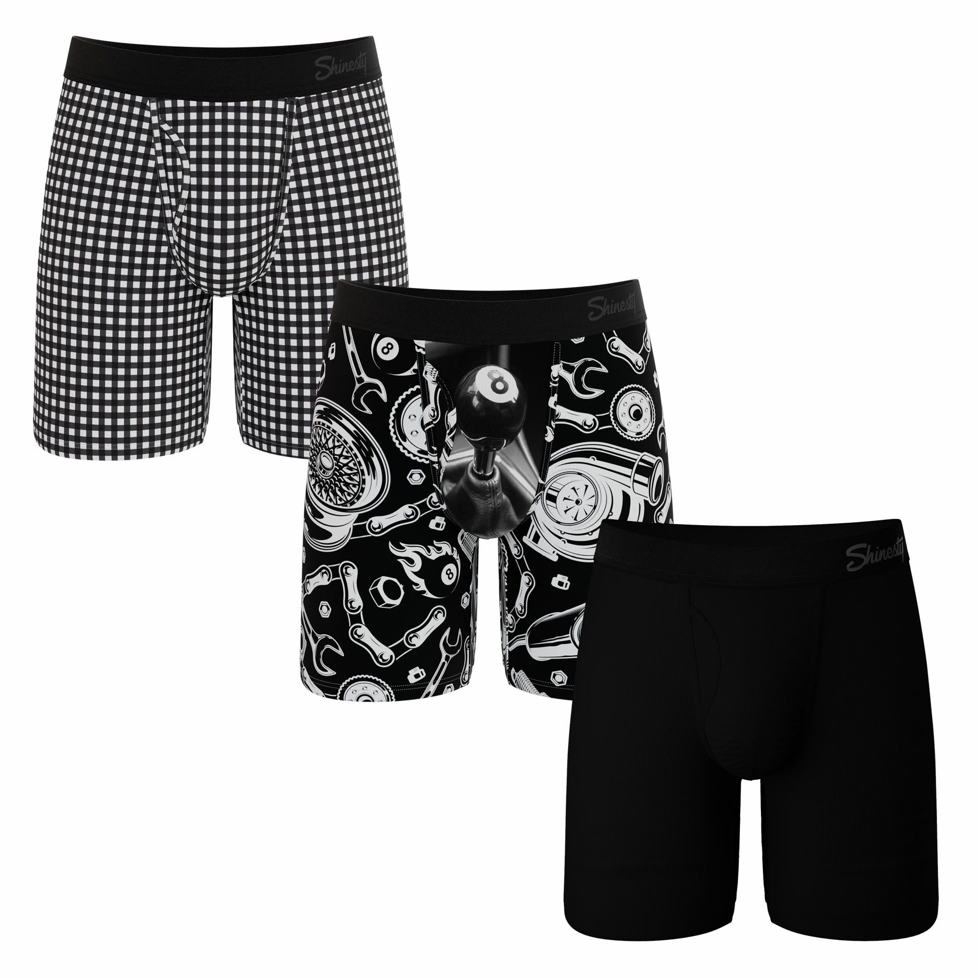 Shinesty Long Leg Ball Hammock® Pouch Underwear With Fly 3 Pack - Black & White