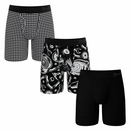 Shinesty Long Leg Ball Hammock® Pouch Underwear With Fly 3 Pack - Black & White