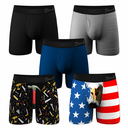 Shinesty Fathers Day Bundle Ball Hammock® Pouch Boxer Briefs with Fly 5 Pack - The Best Dad Pack