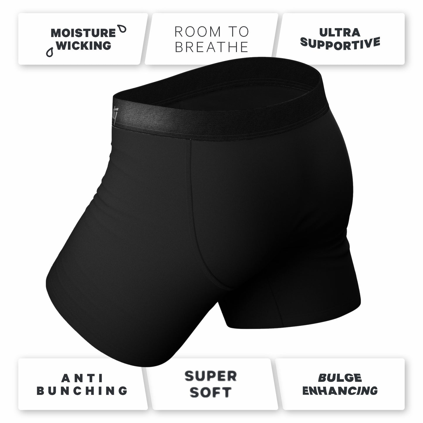 Shinesty All Black Ball Hammock® Pouch Underwear With Fly 5 Pack - The Midnight Rider
