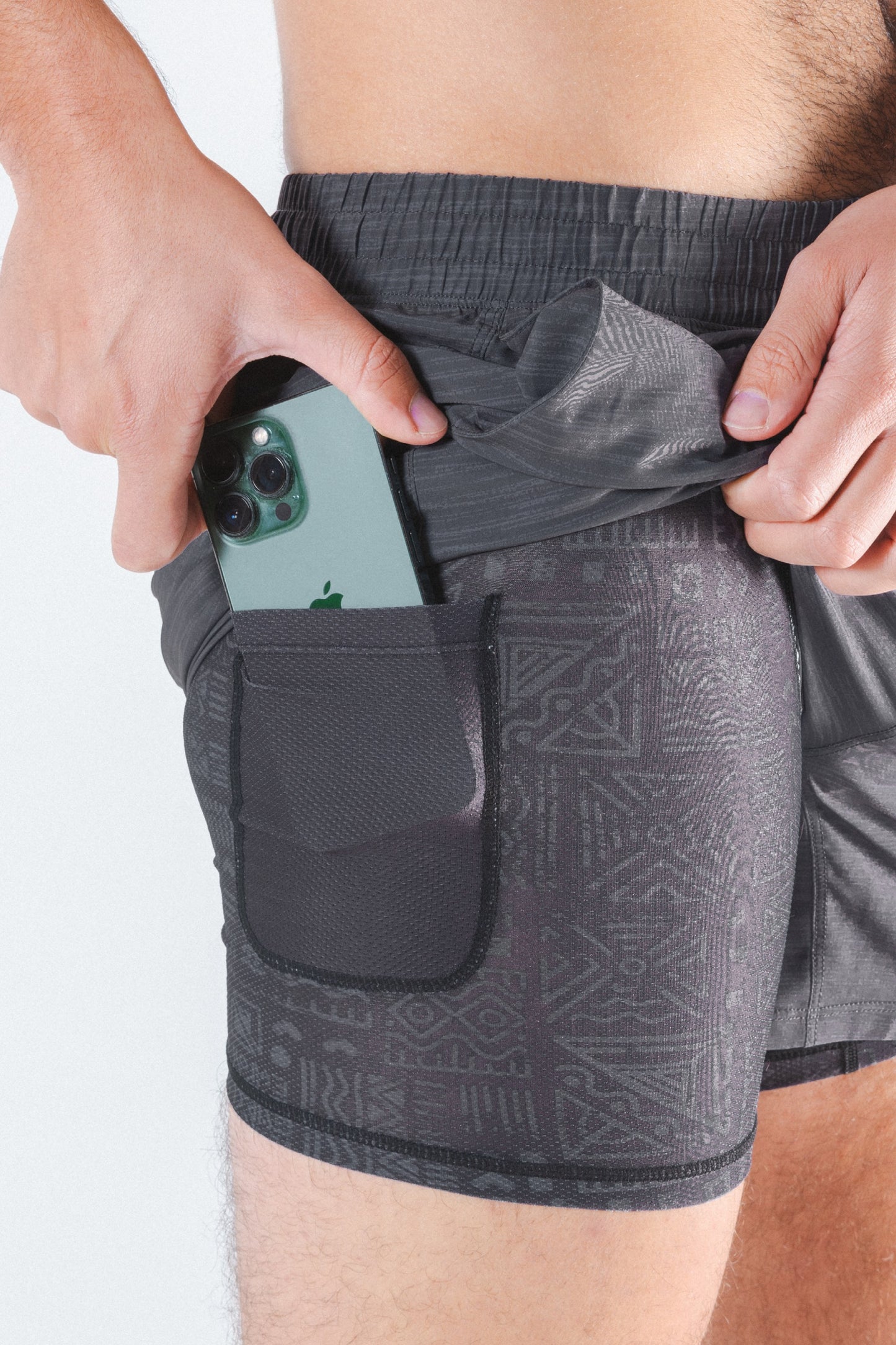 Shinesty Men's Ball Hammock® 5 Inch Athletic Shorts - Grey Tonal Island Block