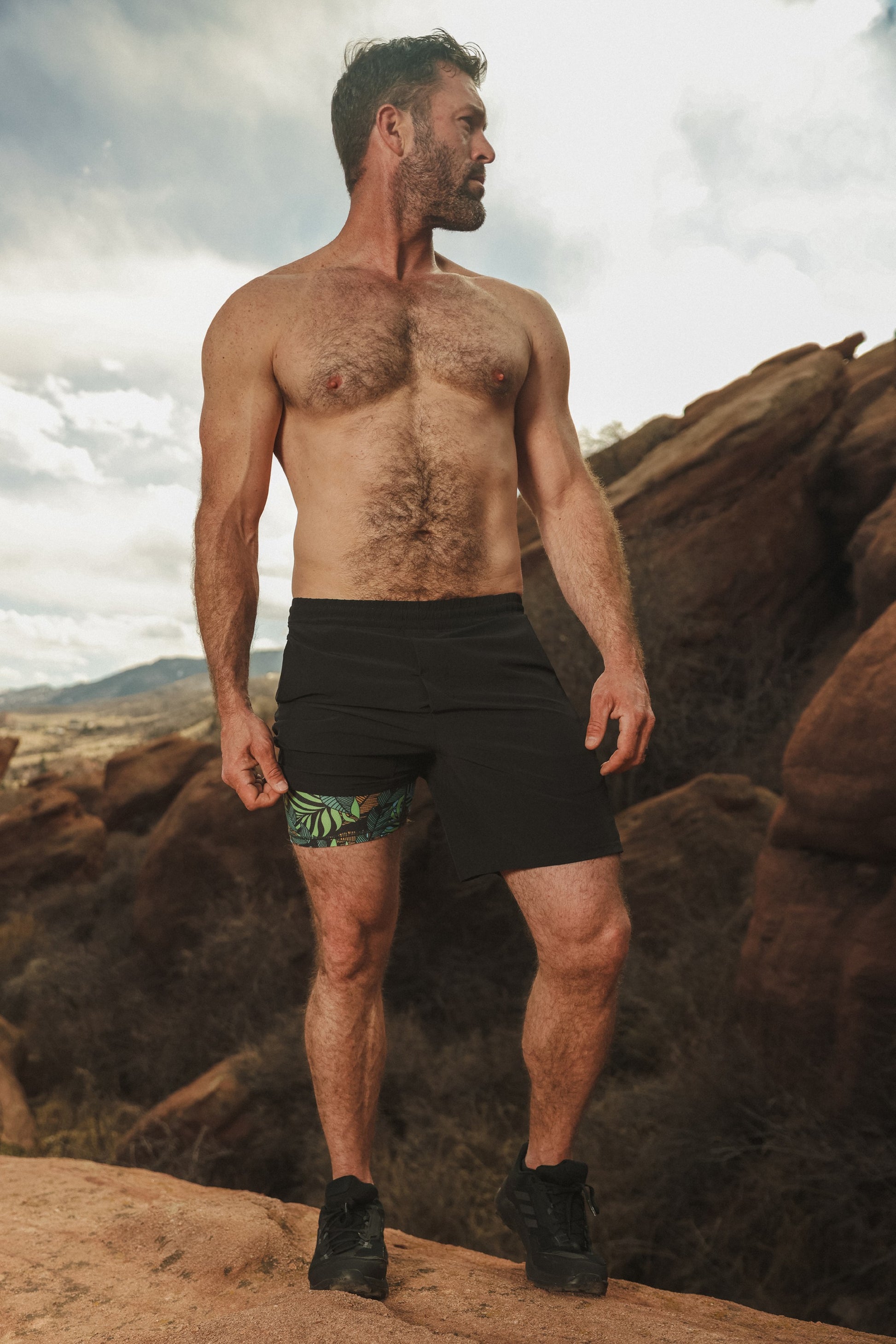 Shinesty Men's Ball Hammock® 5 Inch Athletic Shorts - Grey Tonal Island Block