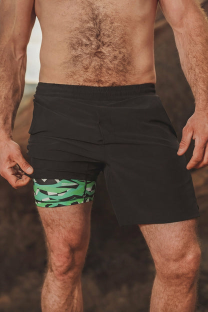 Shinesty Men's Ball Hammock® 5 Inch Athletic Shorts - Black and Green Neon