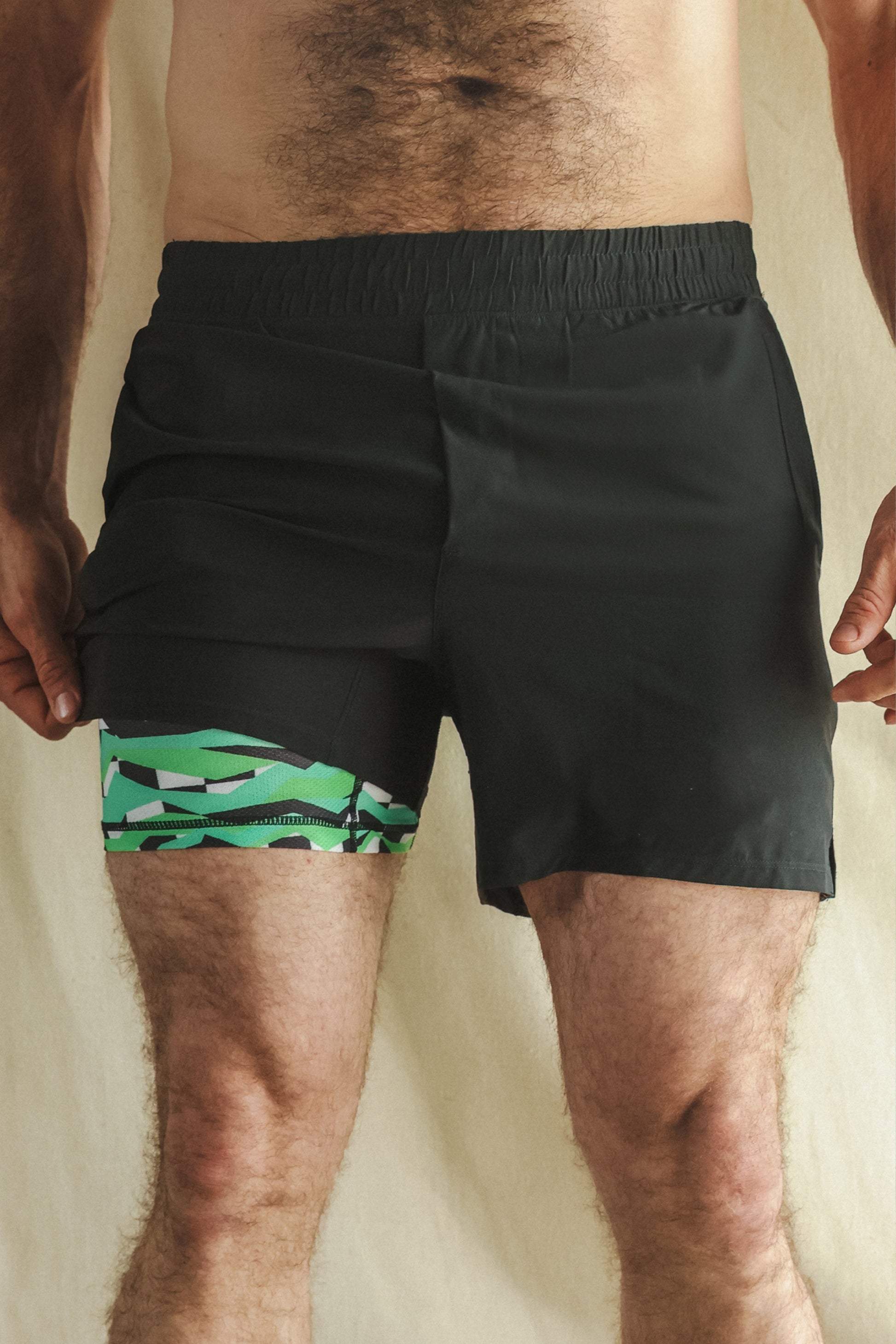 Shinesty Men's Ball Hammock® 5 Inch Athletic Shorts - Black and Green Neon