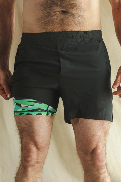 Shinesty Men's Ball Hammock® 5 Inch Athletic Shorts - Black and Green Neon