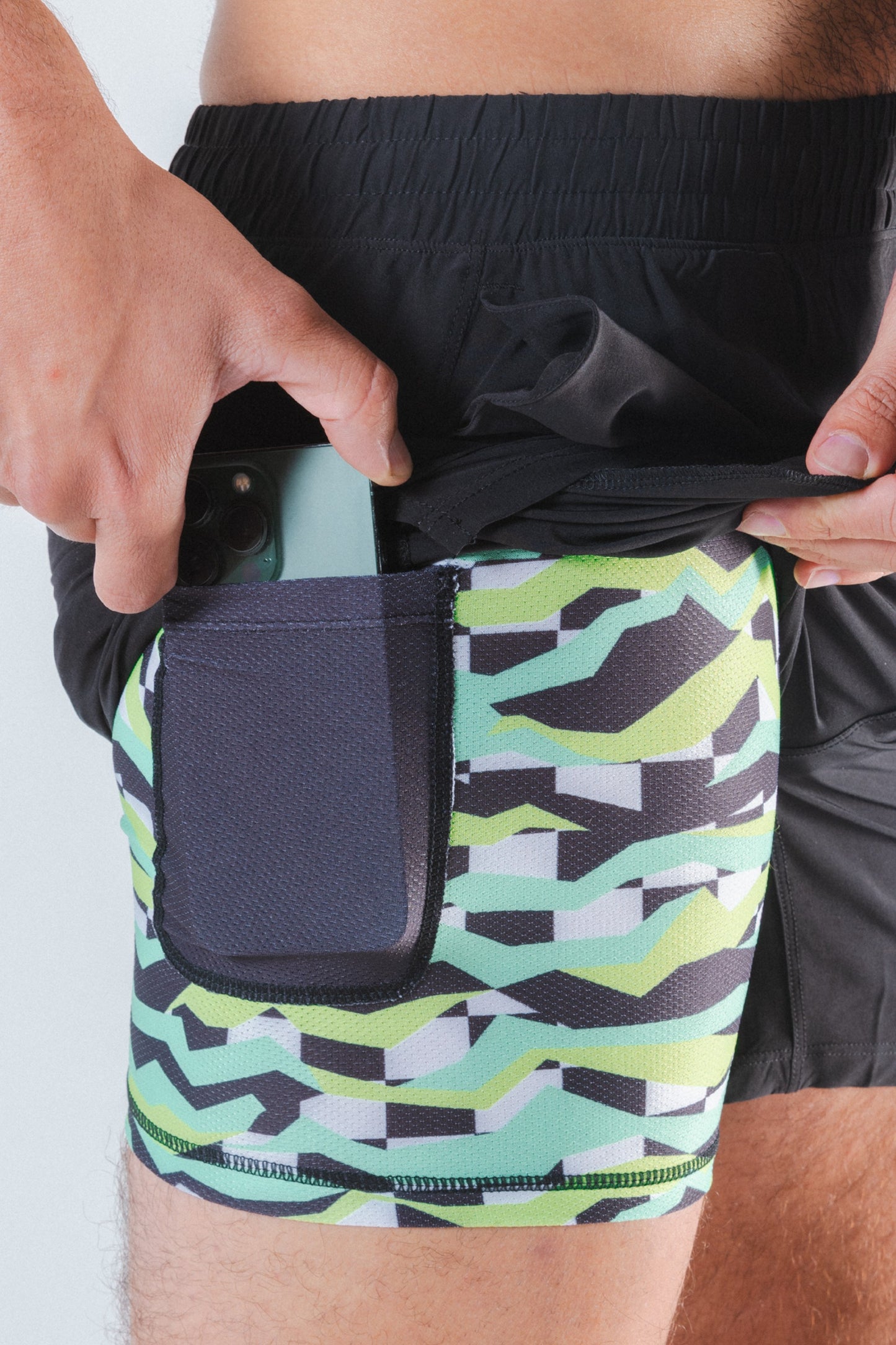 Shinesty Men's Ball Hammock® 5 Inch Athletic Shorts - Black and Green Neon