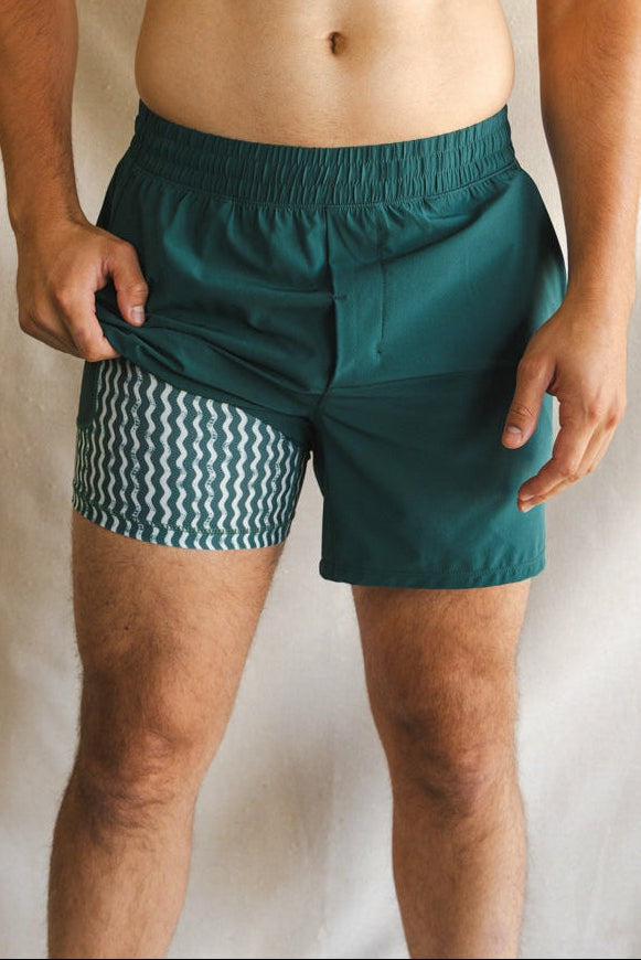 Shinesty Men's Ball Hammock® 5 Inch Athletic Shorts - Green Deck Stripe