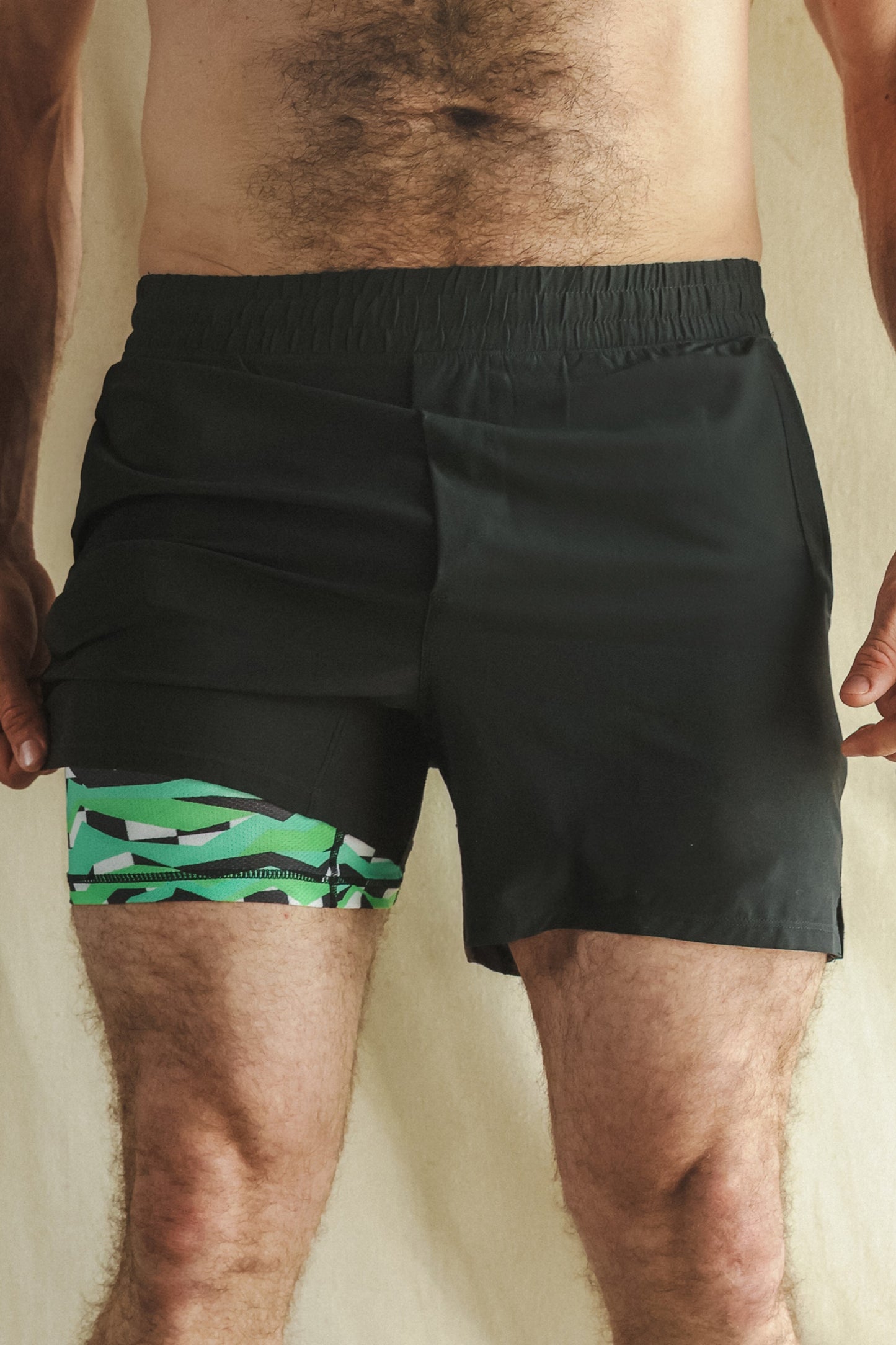 Shinesty Men's Ball Hammock® 7 Inch Athletic Shorts - Black and Green Neon