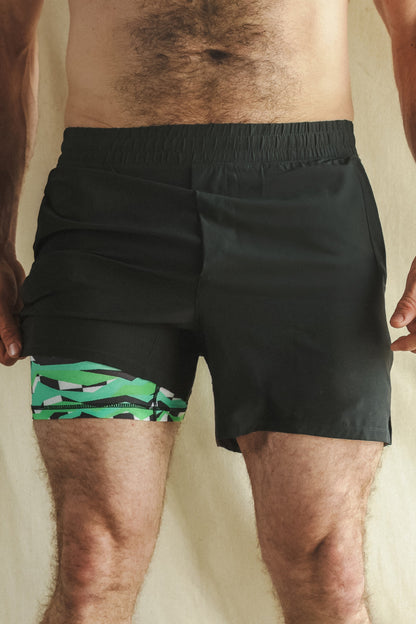 Shinesty Men's Ball Hammock® 7 Inch Athletic Shorts - Black and Green Neon