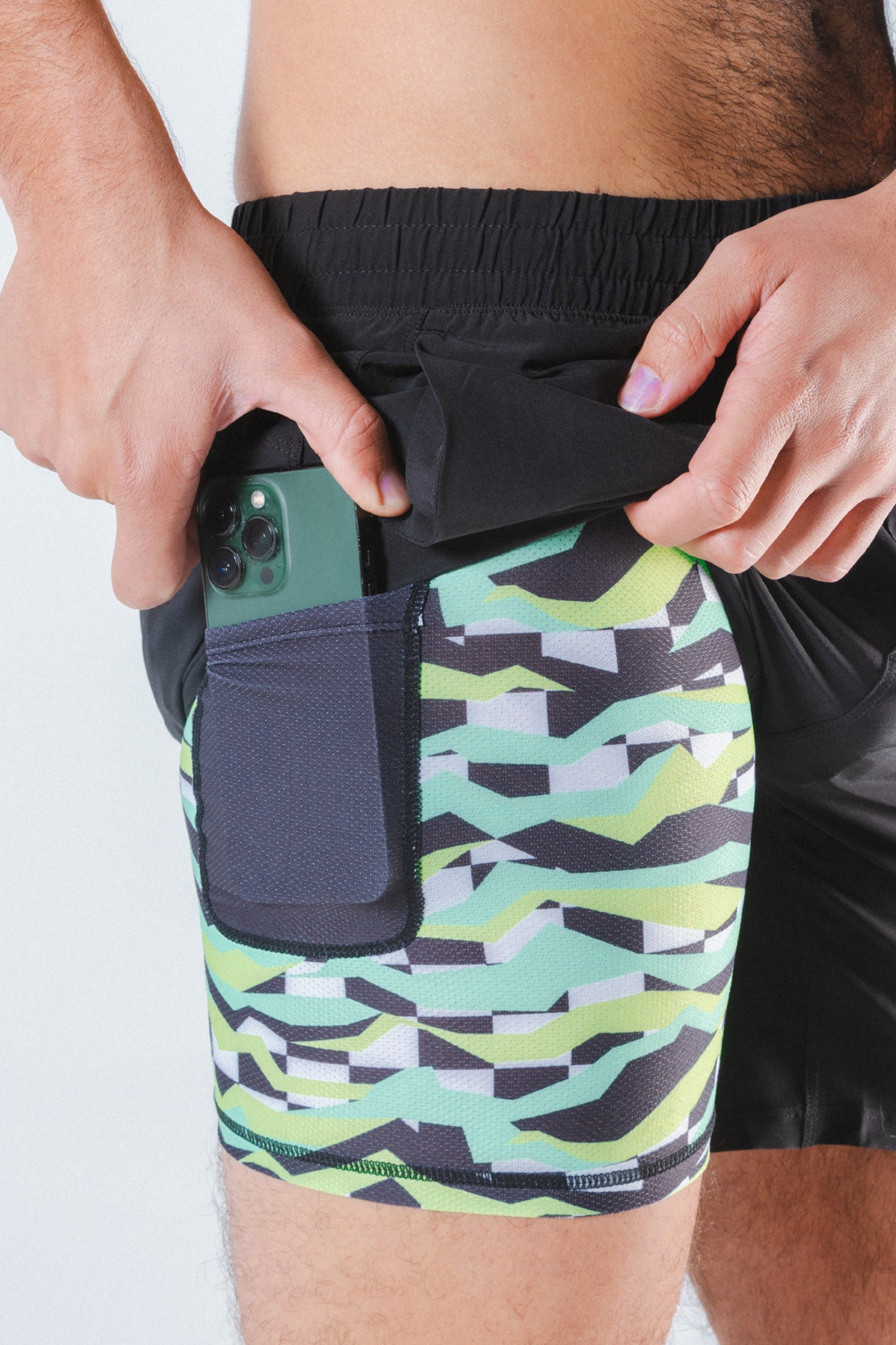 Shinesty Men's Ball Hammock® 7 Inch Athletic Shorts - Black and Green Neon
