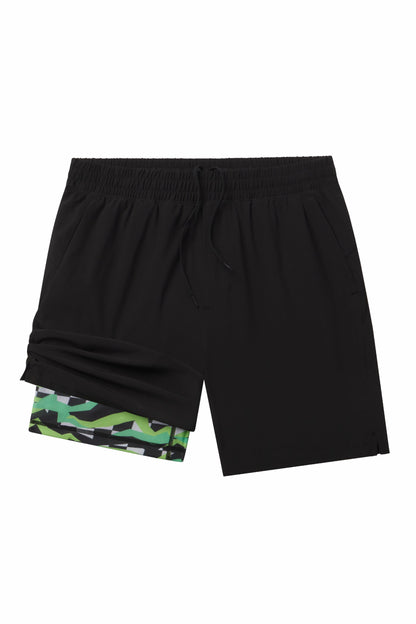Shinesty Men's Ball Hammock® 7 Inch Athletic Shorts - Black and Green Neon