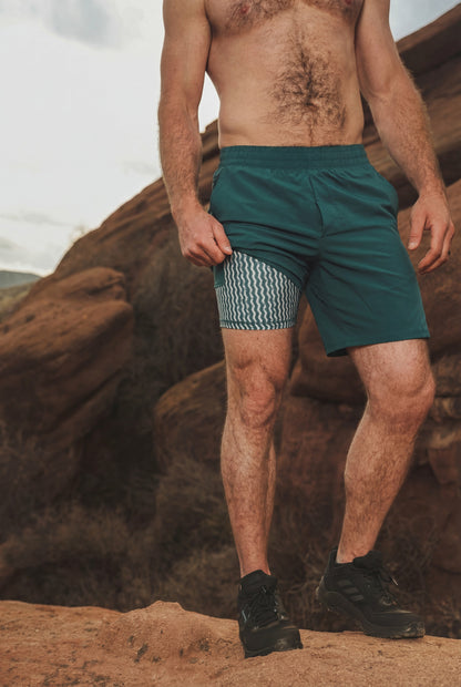 Shinesty Men's Ball Hammock® 7 Inch Athletic Shorts - Green Deck Stripe