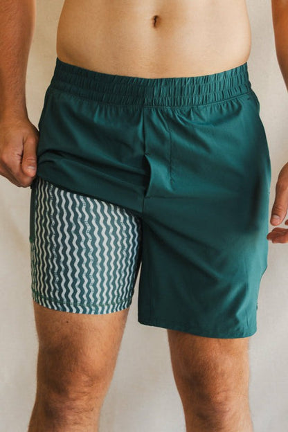 Shinesty Men's Ball Hammock® 7 Inch Athletic Shorts - Green Deck Stripe