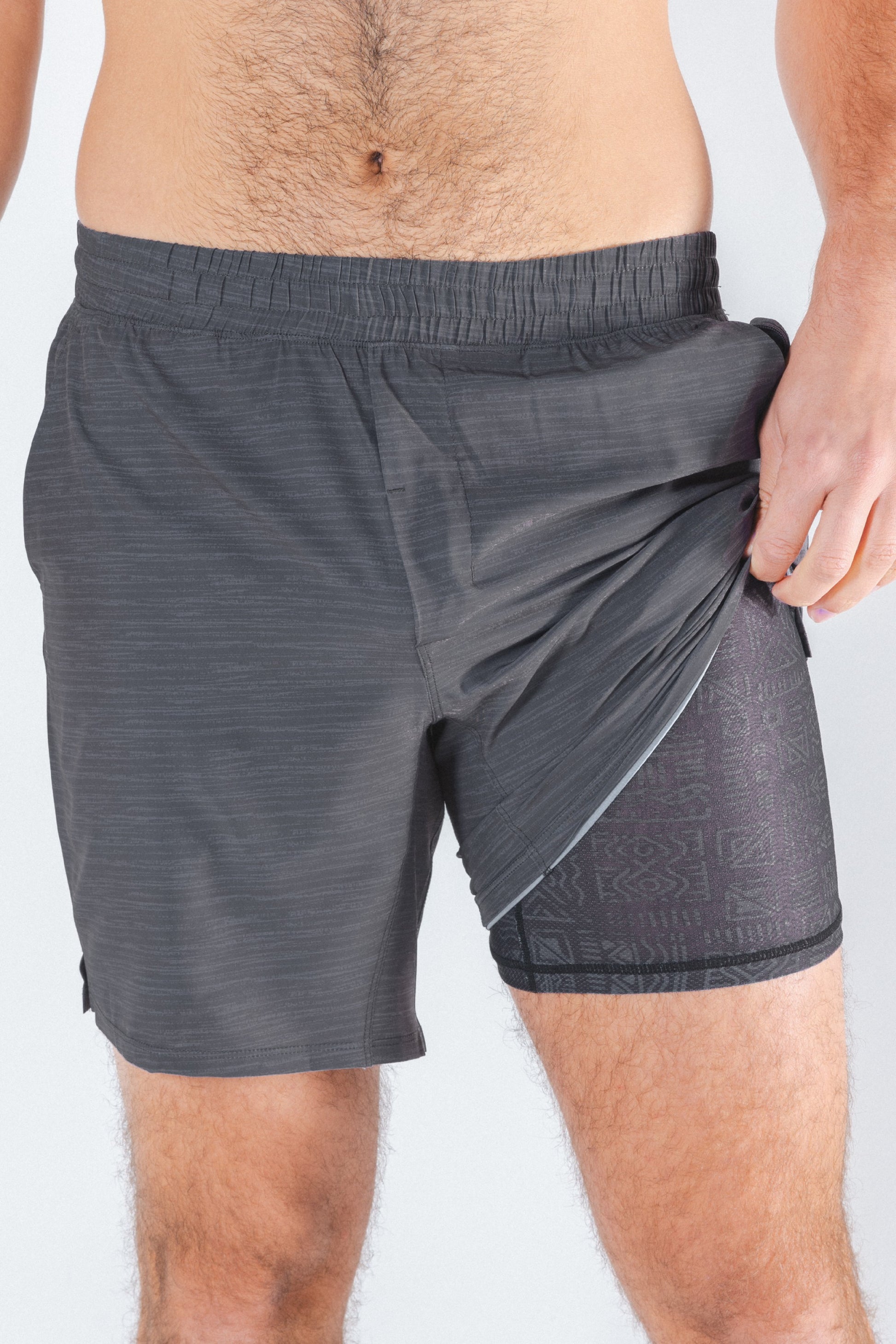 Shinesty Men's Ball Hammock® 7 Inch Athletic Shorts - Grey Tonal Island Block