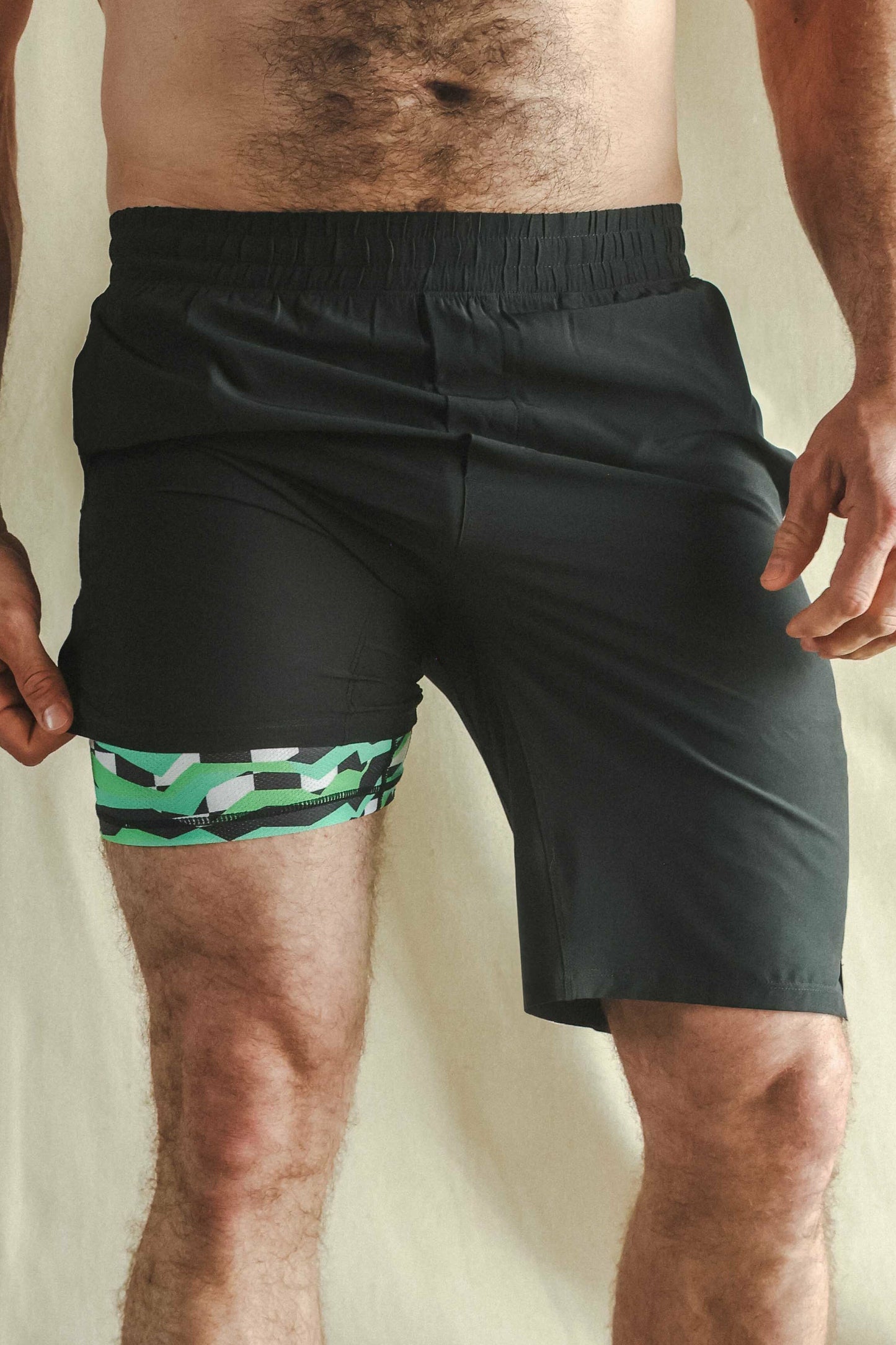 Shinesty Men's Ball Hammock® 9 Inch Athletic Shorts - Black and Green Neon