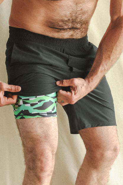 Shinesty Men's Ball Hammock® 9 Inch Athletic Shorts - Black and Green Neon