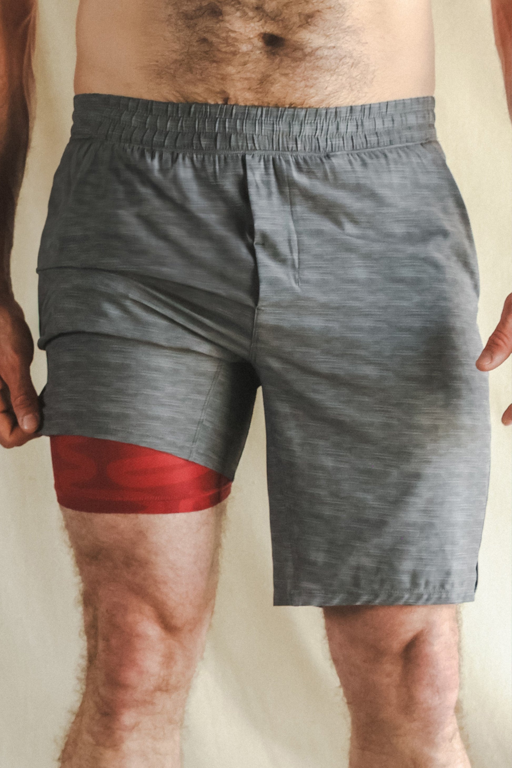 Shinesty Men's Ball Hammock® 9 Inch Athletic Shorts - Grey and Red