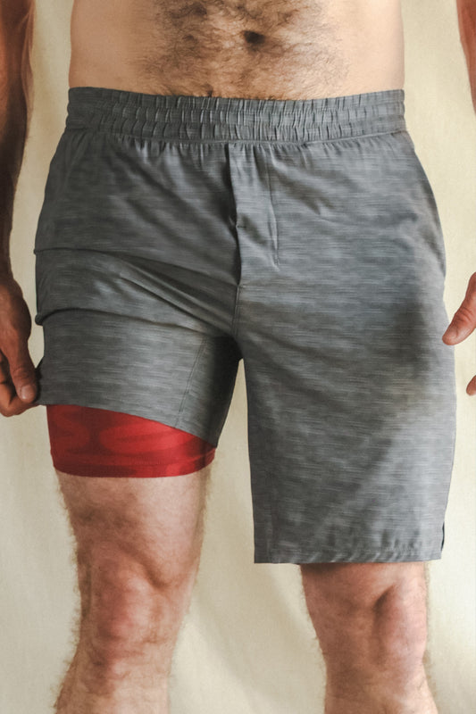 Shinesty Men's Ball Hammock® 9 Inch Athletic Shorts - Grey and Red