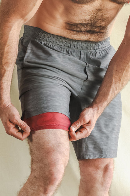 Shinesty Men's Ball Hammock® 9 Inch Athletic Shorts - Grey and Red