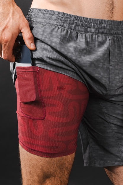 Shinesty Men's Ball Hammock® 9 Inch Athletic Shorts - Grey and Red