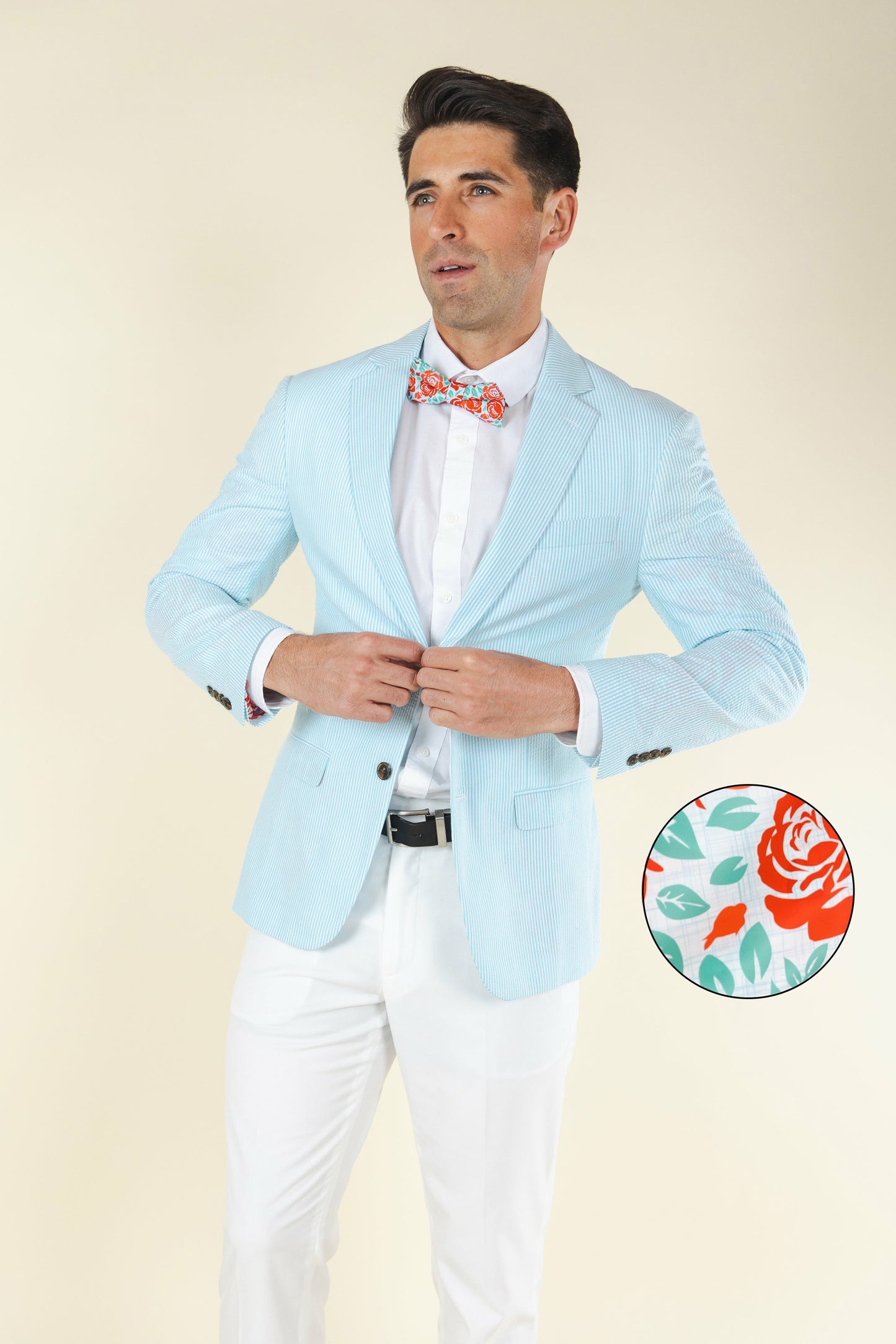 Shinesty Men's Seersucker Suit - Derby Roses Seersucker