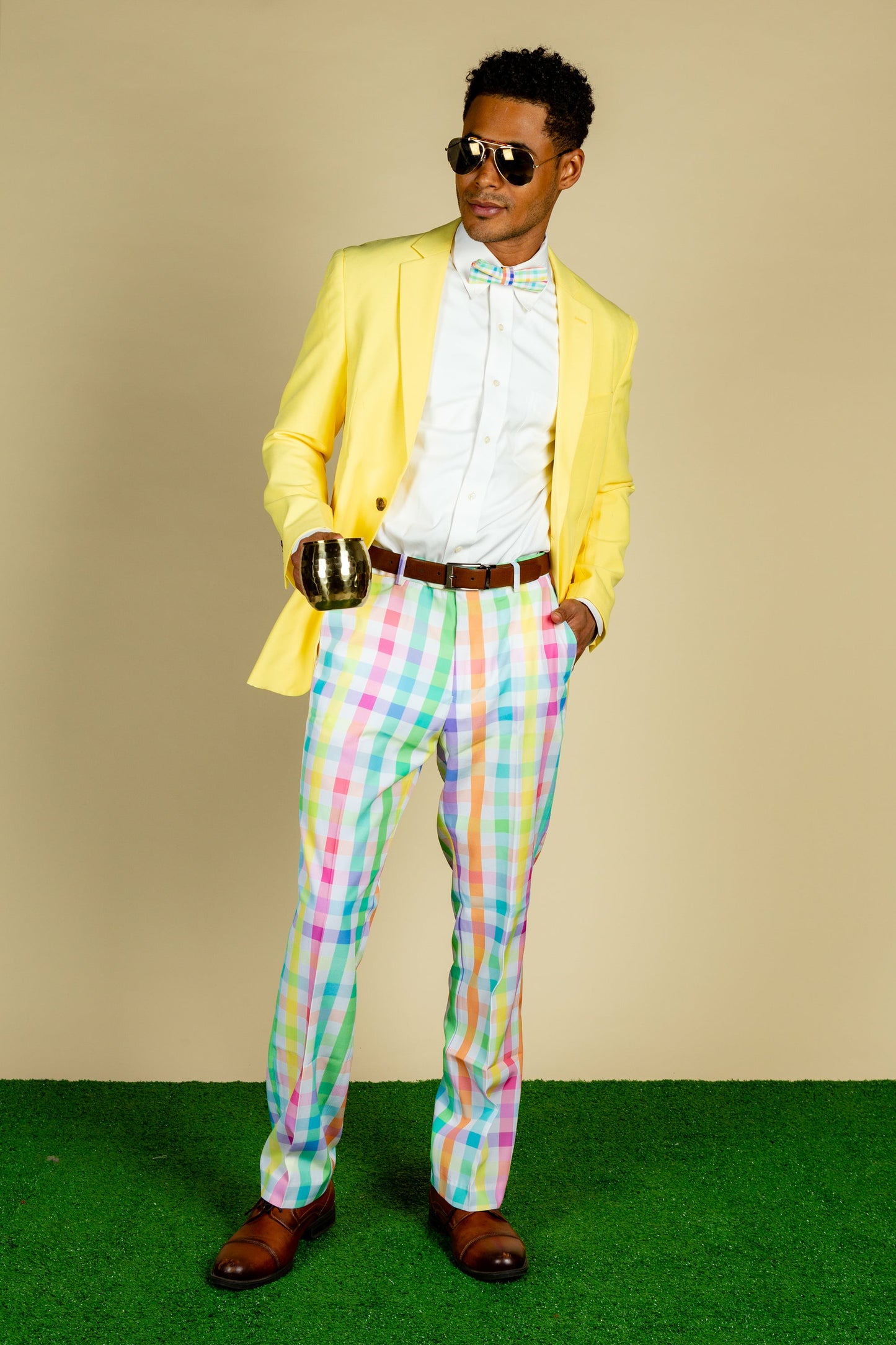 Shinesty Men's Suit Pants - Pastel Plaid Pants