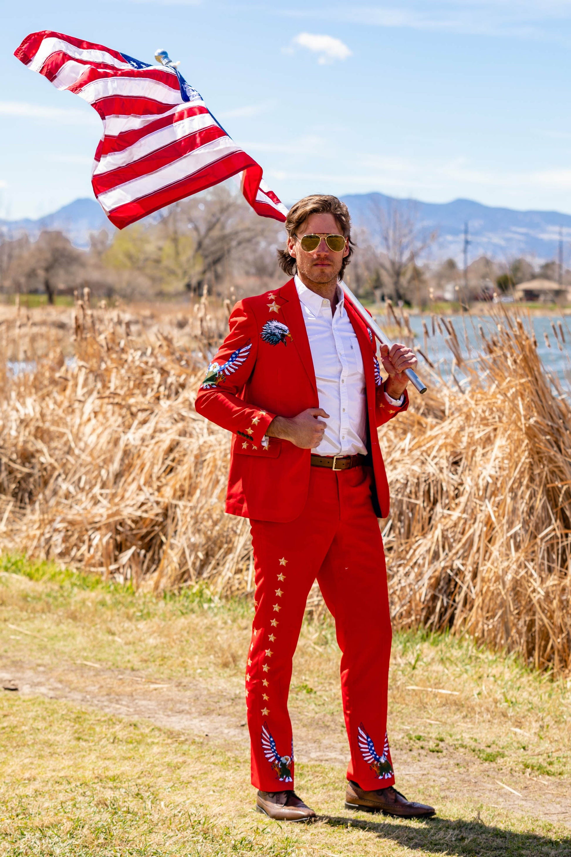 Shinesty Men's Suit - Western Style Red USA Suit