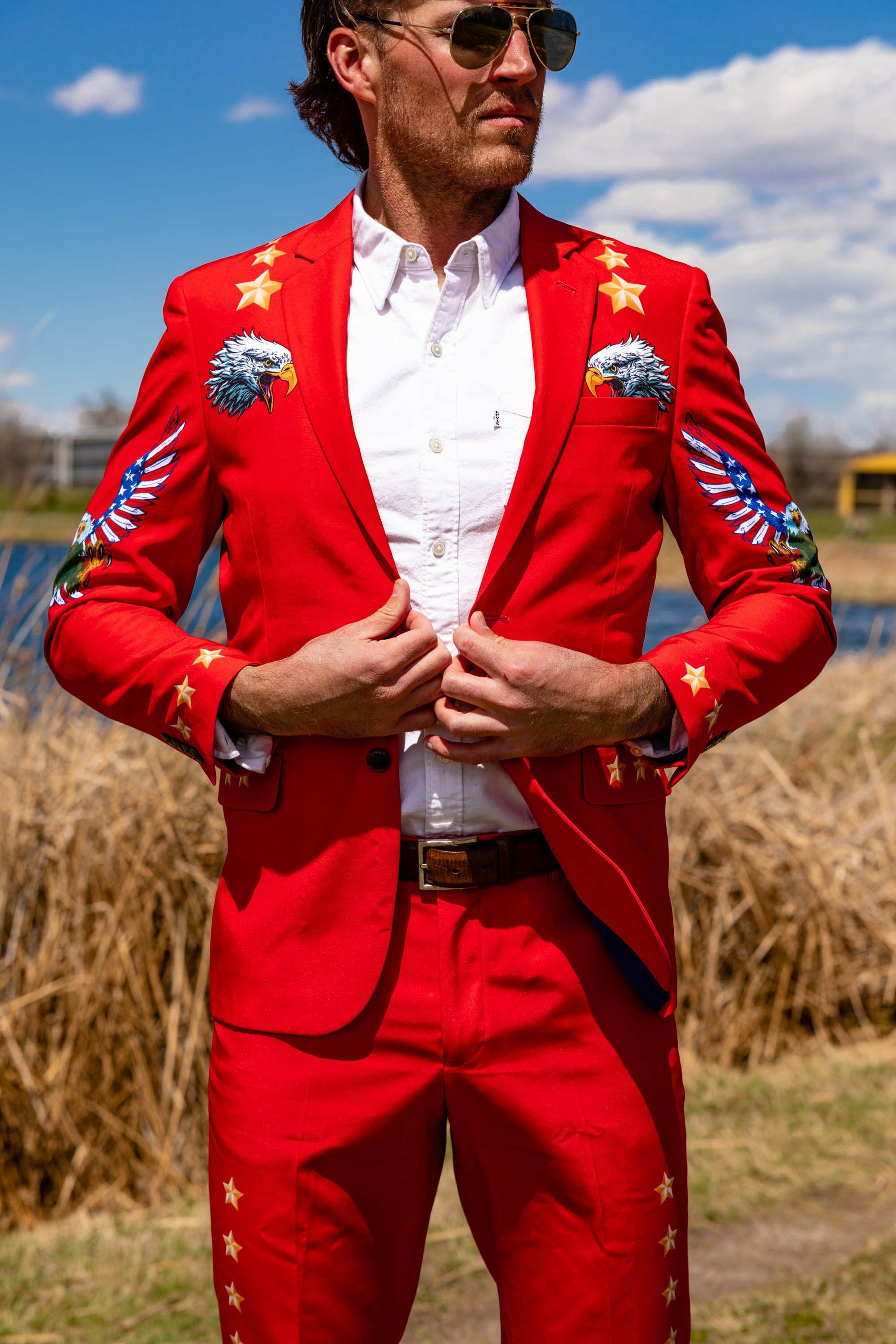 Shinesty Men's Suit - Western Style Red USA Suit