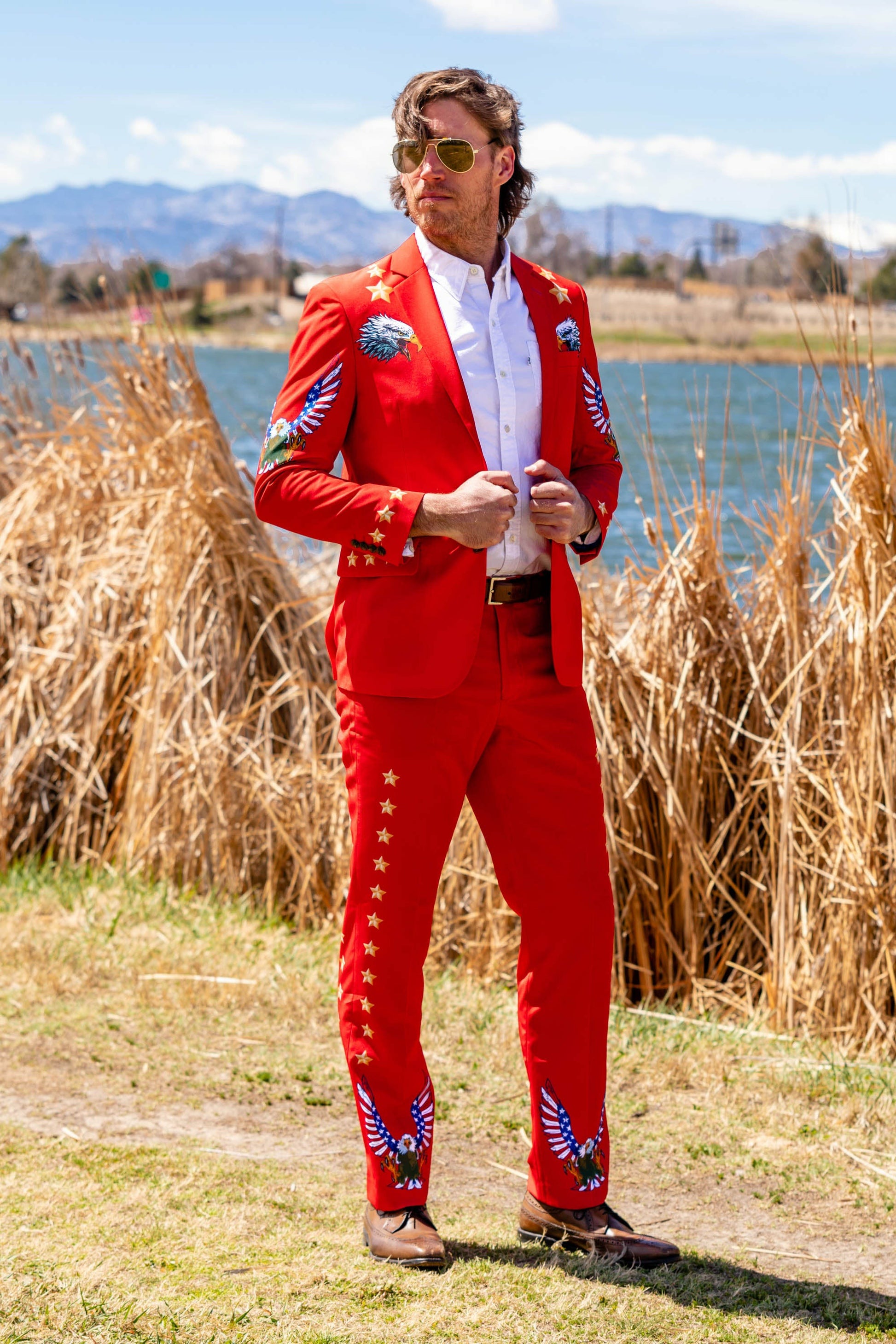 Shinesty Men's Suit - Western Style Red USA Suit
