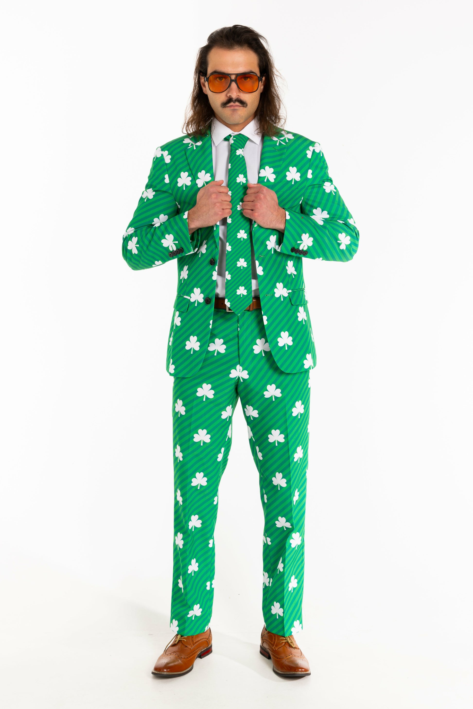 Shinesty Men's Suit - Diagonal Striped Clovers