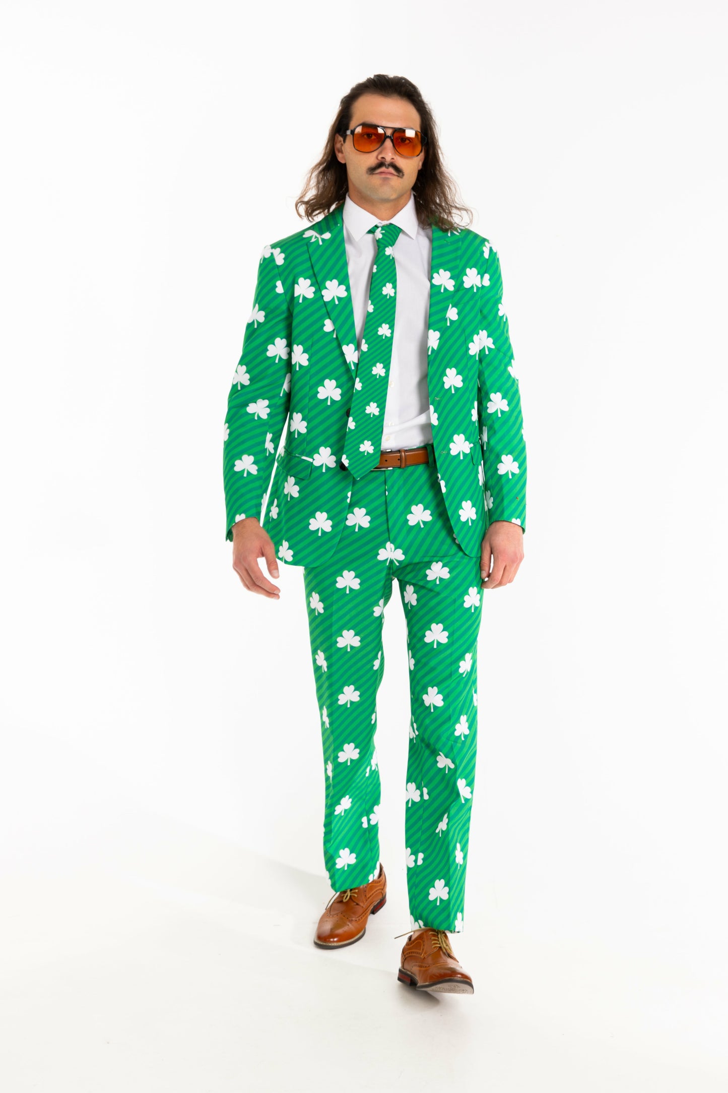 Shinesty Men's Suit - Diagonal Striped Clovers