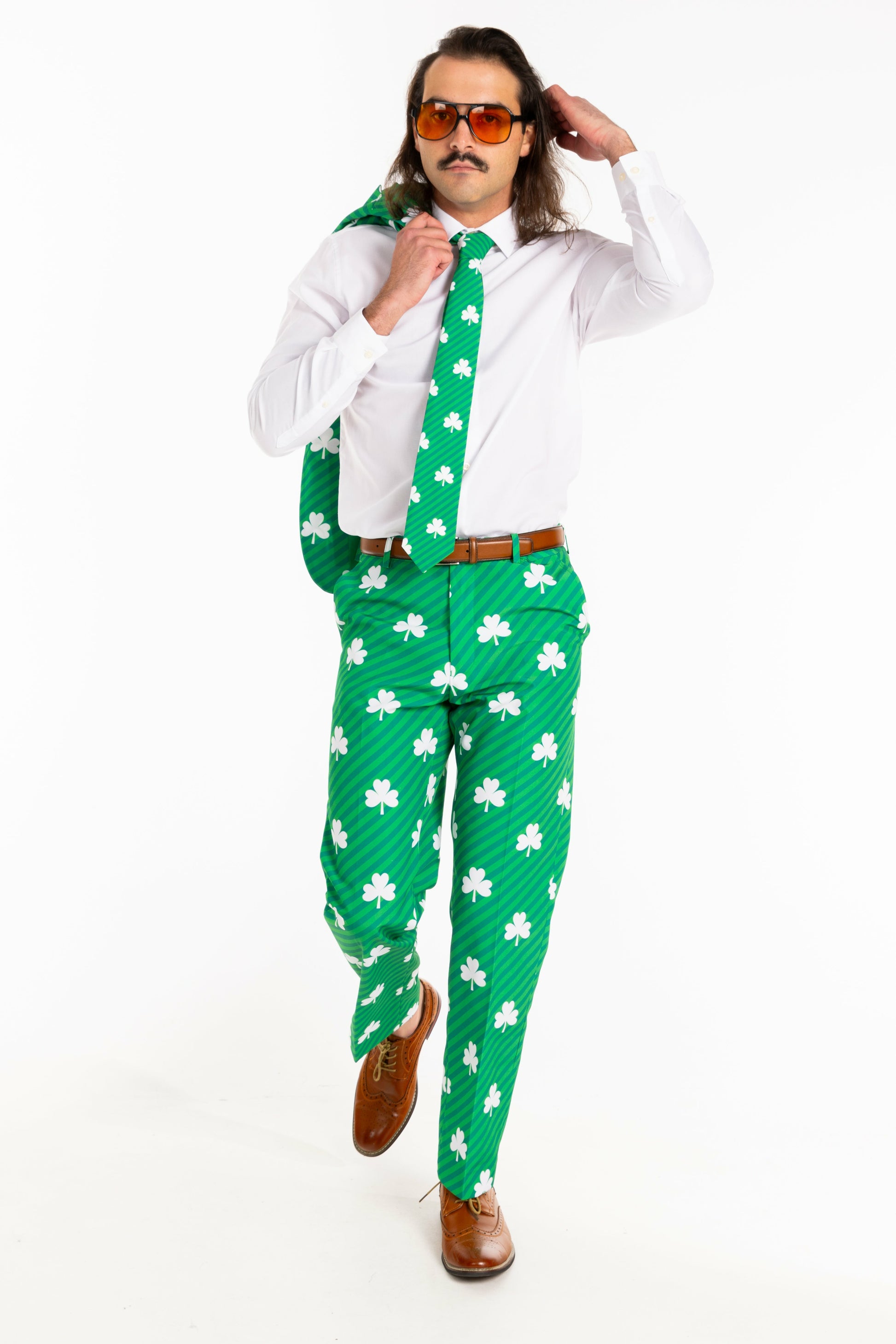 Shinesty Men's Suit - Diagonal Striped Clovers