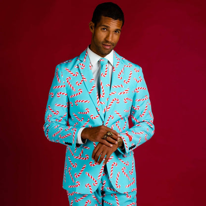 Shinesty Men's Suit - Candy Cane Print Christmas